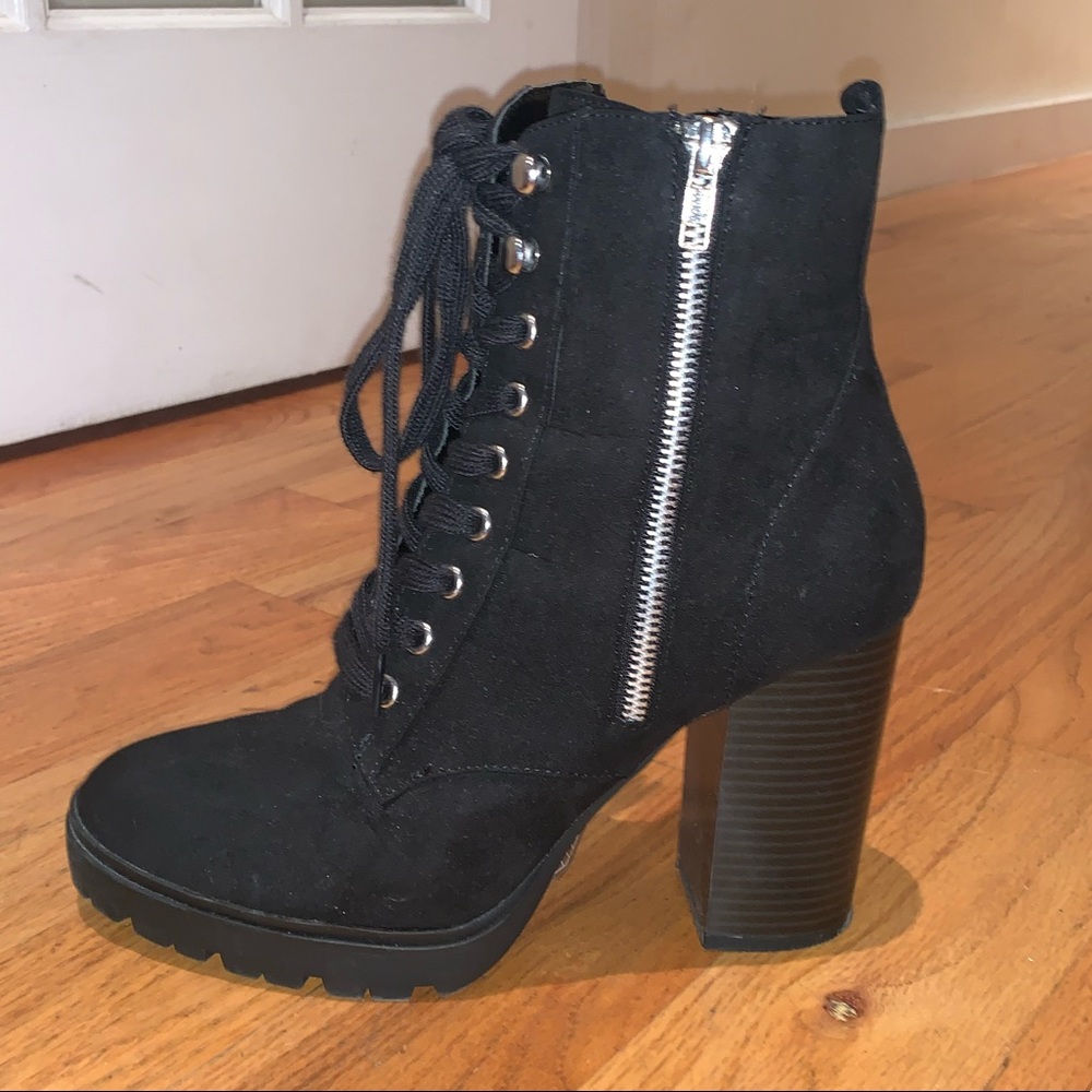 Black lace up heeled boots